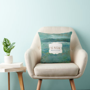 Coussin Art Turquoise de la côte de l'océan Abstrait
