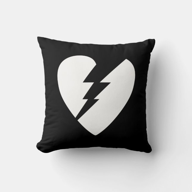 Coussin Art vectoriel du coeur brisé noir et blanc (Recto)