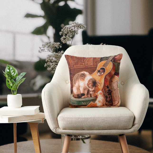 Coussin Art Vintage - Chatons de chat et guitare (Créateur téléchargé)