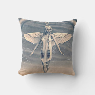 Coussin Art vintage de l'ange gardien arc-en-ciel