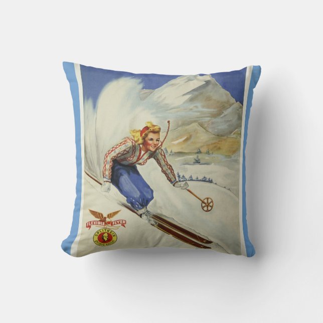 Coussin Art vintage de voyage de ski (Recto)