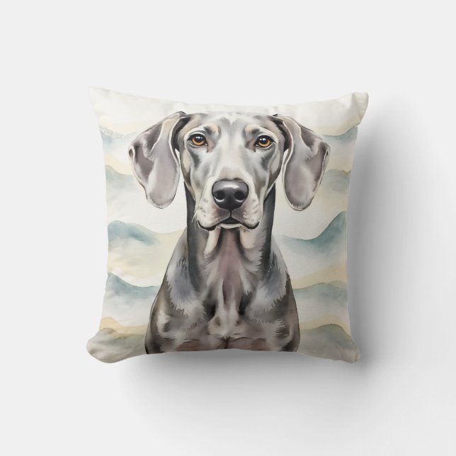 Coussin Art Weimaraner Aquarelle Vague Argentée (Recto)