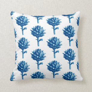 Coussin Artichoke botanique Imprimer, bleu et blanc d'Indi