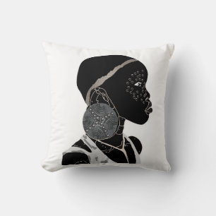 Coussin Artiste africaine noire et blanche