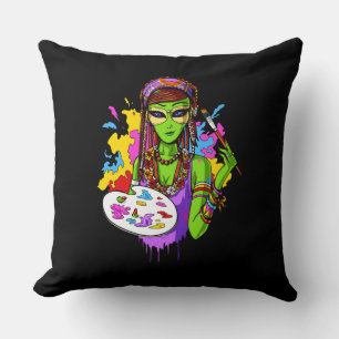Coussin Artiste de peinture hippie Alien spatial