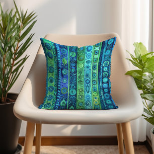 Coussin Artistic Bohème Rayé Bleu Vert