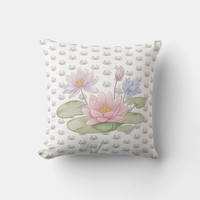 Coussin Artistic Botanical Water Lily Flower Accent (Recto)