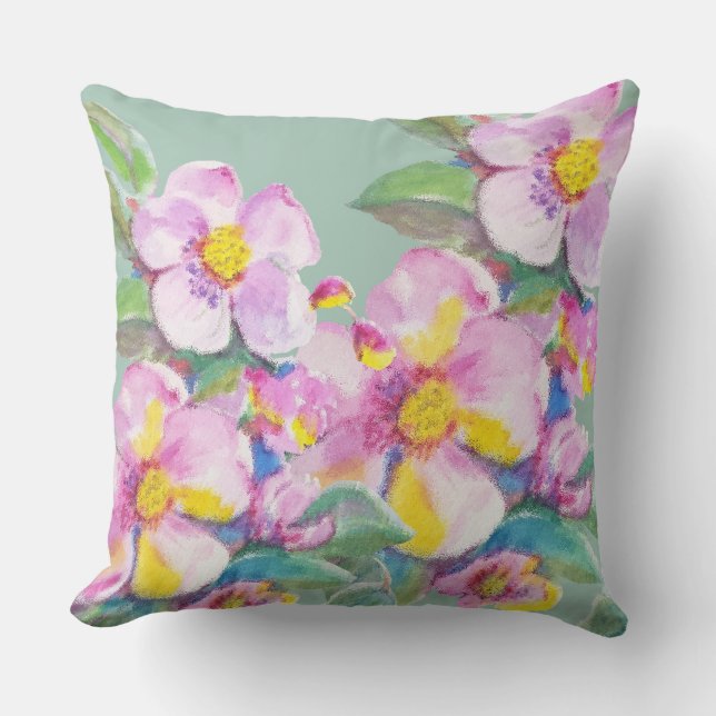 Coussin Artistic Peach Flowers Aquarelle Personnalisée (Recto)