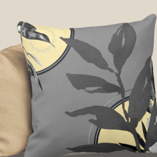 Coussin Artistic Watercolor Leaves Dark Gray & Yellow