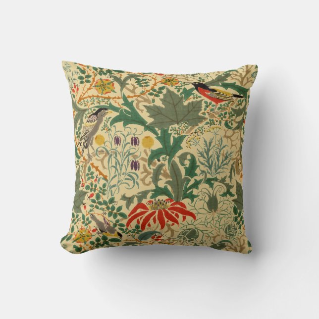 Coussin Arts & Artisanat Oiseaux & Fleurs Motif par Voysey (Recto)