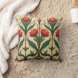 Coussin Arts & Crafts Craftsman et Mission frise florale