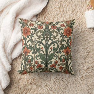 Coussin Arts & Crafts Craftsman et Mission frise florale