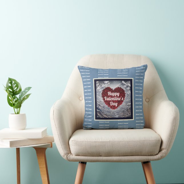 Coussin Artsy bleu violet blanc nom personnalisé Valentine (Chaise)