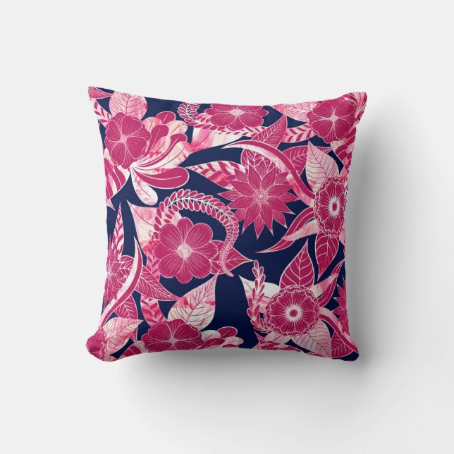 Coussin Artsy Moderne Fuschia Marine Acrylique Feuilles fl (Recto)