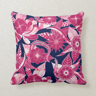 Coussin Artsy Moderne Fuschia Marine Acrylique Feuilles fl