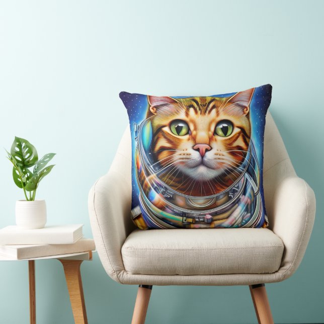 Coussin Artwork Abstrait de chat spatial adorable (Chaise)