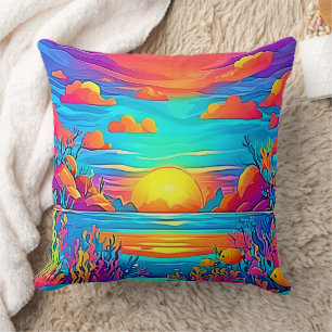 Coussin Artwork sous-marin dynamique de coucher de soleil