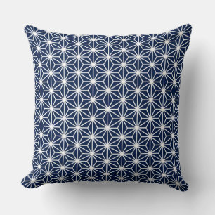 Coussin Asanoha Style - Blanc sur Dk Blue 001744