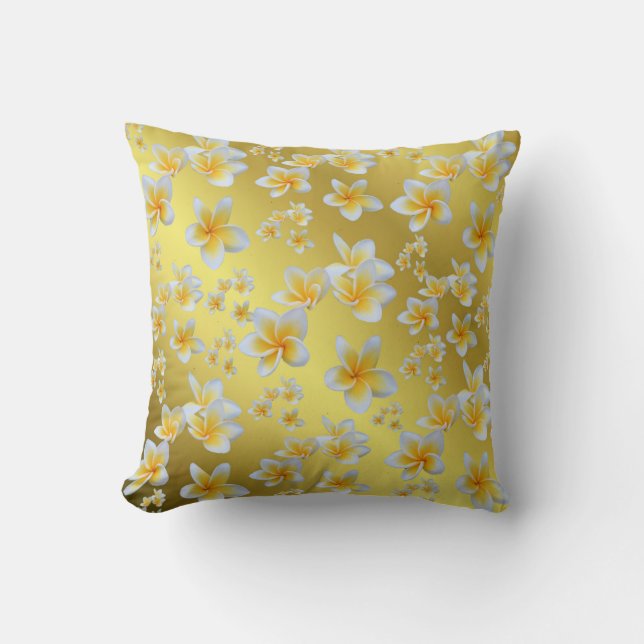 Coussin asiatique, jaune, blanc, fleur, brillant, or, flor (Recto)