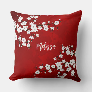 Coussin Asie Fleur Blanche Cerisier Rouge Ajouter Nom