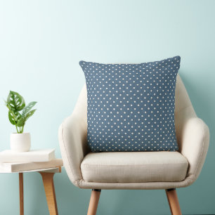 Coussin Aspect de denim de jean bleu à pois blancs