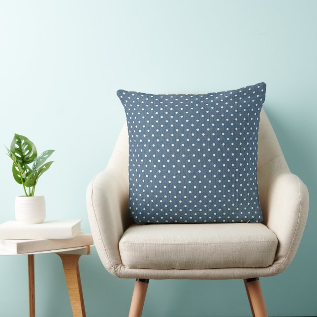 Coussin Aspect de denim de jean bleu à pois blancs (Chaise)