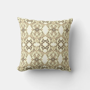 Coussin Aspect dentelle de fleurs Sépia doré