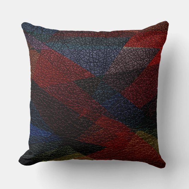 Coussin Aspect en cuir géométrique foncé (Recto)