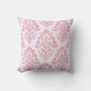 Coussin Assez en rose motif de damas victorien aquarelle