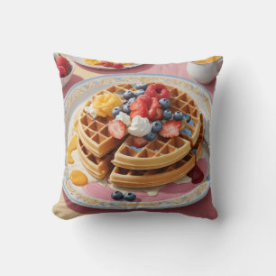 Coussin Assiette de petit-déjeuner gaufre aux fruits rouge