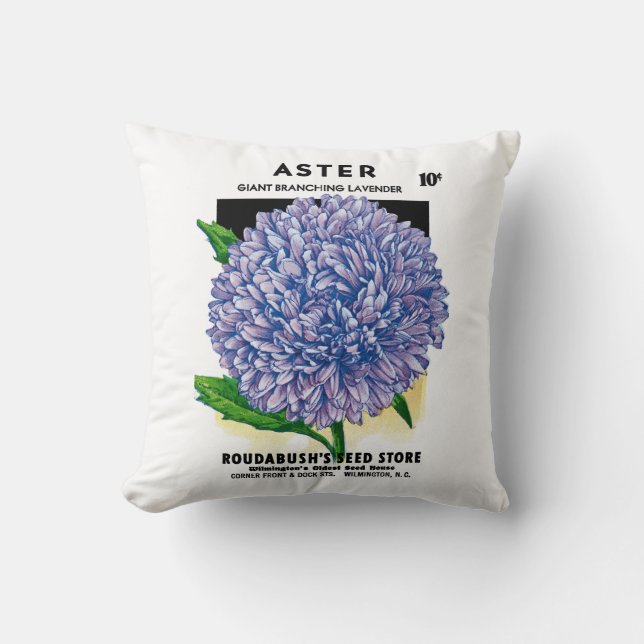 Coussin Aster Vintage Seed Packet (Recto)