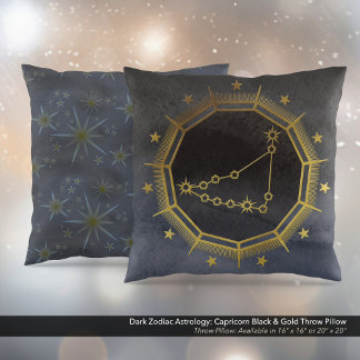Coussin Astrologie Zodiaque foncée : Capricorne Noir & Or