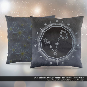Coussin Astrologie Zodiaque foncée : Pisces Black & Silver