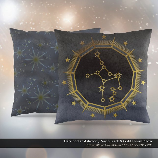 Coussin Astrologie Zodiaque foncée : Virgo Black & Gold (Dark Zodiac Astrology: Virgo Black & Gold Square Throw Pillow)