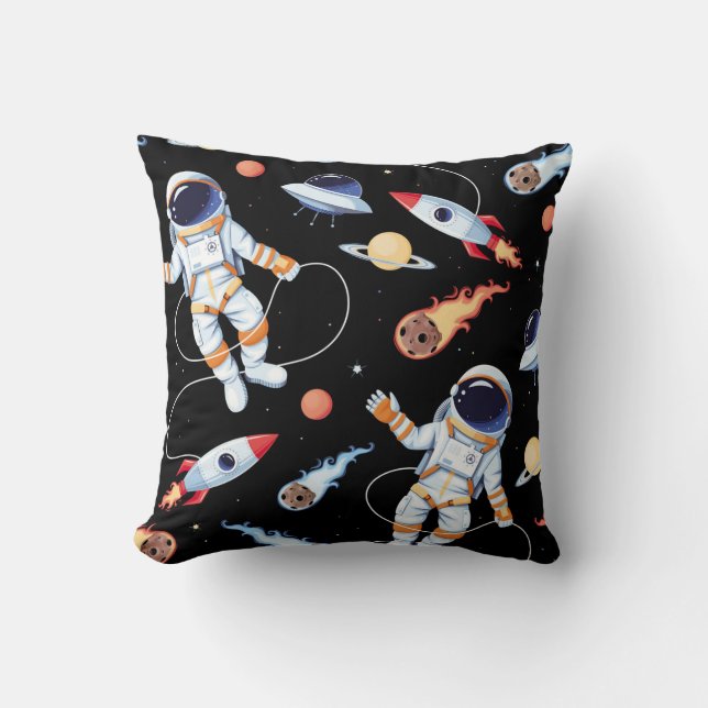 Coussin Astronaut Rocket : Espace Vintage Motif sans joint (Recto)