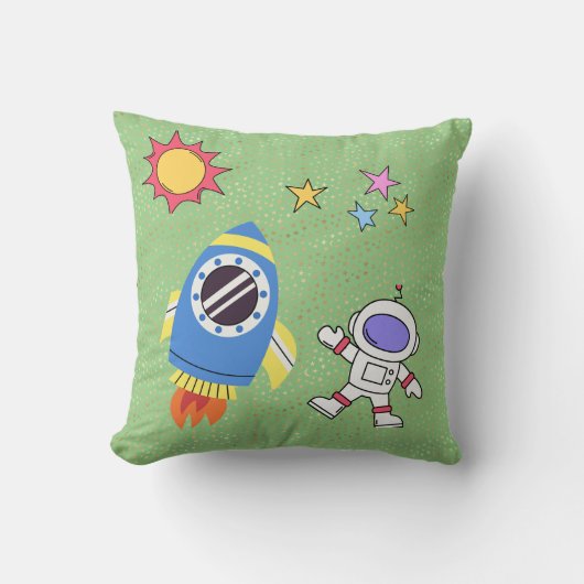 Coussin Astronaute du monde cosmique et fusée spatiale (Recto)