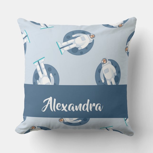 Coussin astronaute spatial sur motif bleu (Recto)