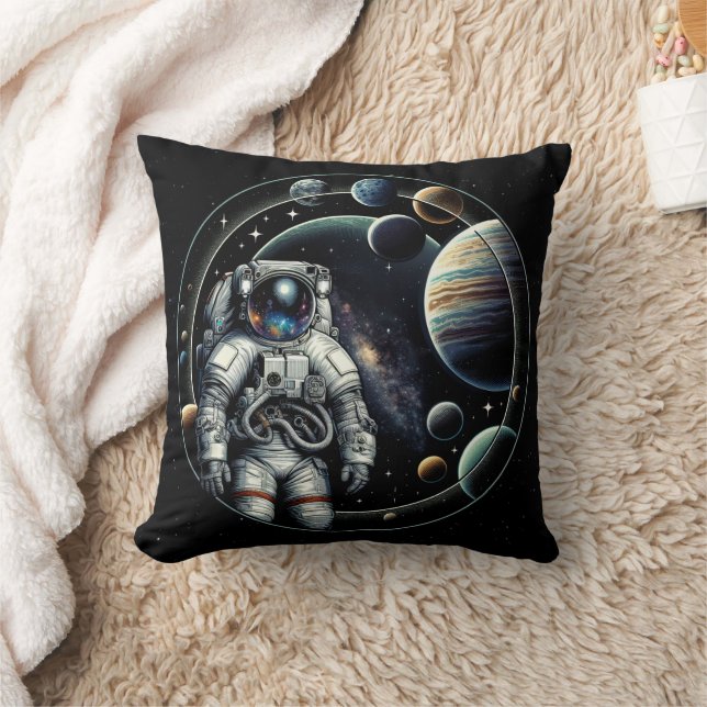 Coussin Astronaute vintage et planètes (Couverture)