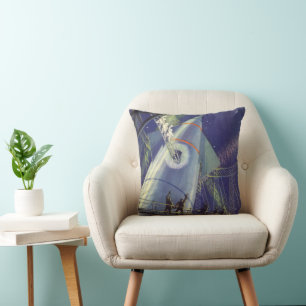 Coussin Astronautes de la science-fiction vintage sur un v