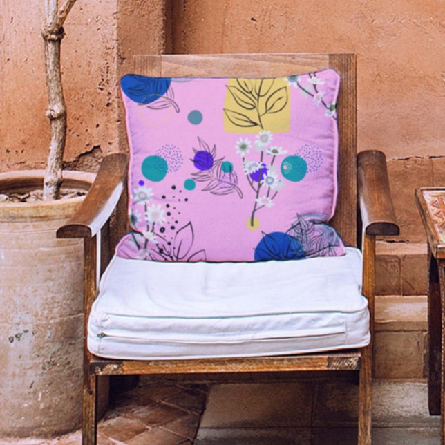 Coussin Astuce jaune Turquoise bleu moderne Fleurs sur ros (Créateur téléchargé)