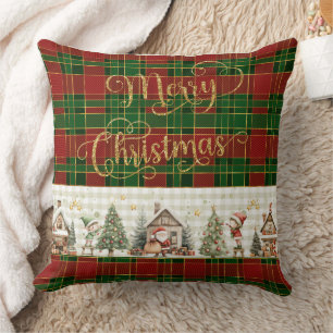 Coussin Atelier père Noël Elfes Red Green Christmas Tartan