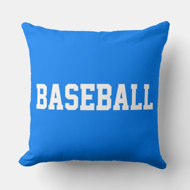 Coussin Athletic Bold White BASEBALL Text On Bright Blue (Recto)