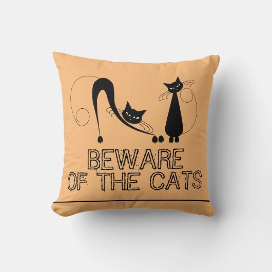 Coussin Attention aux chats, chat noir élégant (Recto)