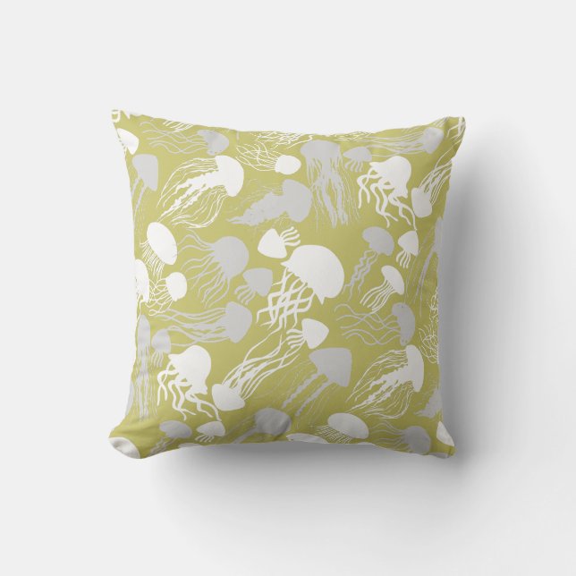 Coussin Attention aux méduses.w.b L Jaune BG (Recto)