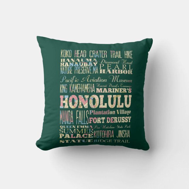 Coussin Attractions et endroits célèbres de Honolulu, (Recto)