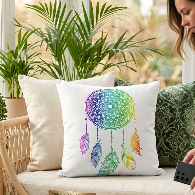 Coussin Attrape-rêves Mandala Bohème Coloré d'Été (Créateur téléchargé)