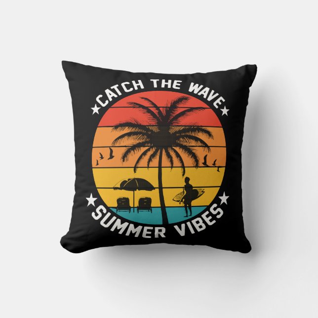 Coussin Attrapez la vague d'été (Recto)