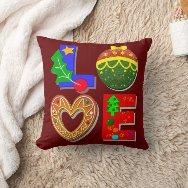 Coussin Audacieuse typographie rétro, amour Noël et cookie (Couverture)