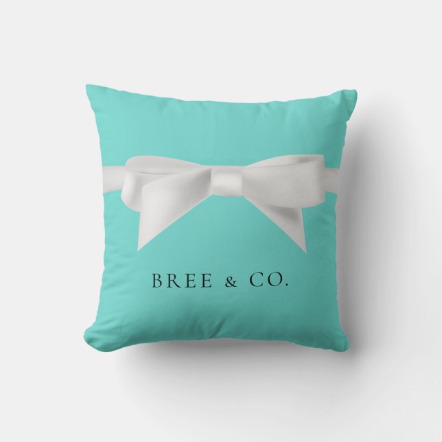 Coussin Audrey sarcelle blanche noeud moderne glamour (Recto)