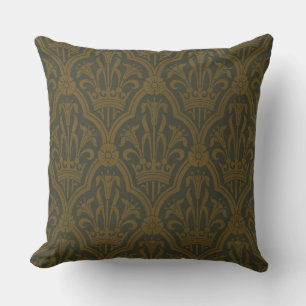Coussin Audsley Or vintage lily couronne vert damas d'art